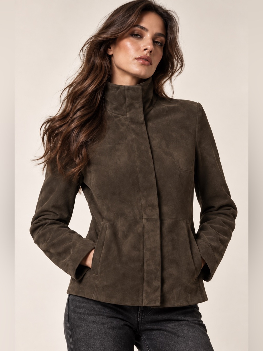 Y2K Banana Republic Genuine Suede Leather Car Jacket Olive Brown ER